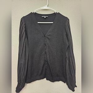 Adrianna Papell Small Black Button Down Sheer Balloon Puff Sleeve Cardigan